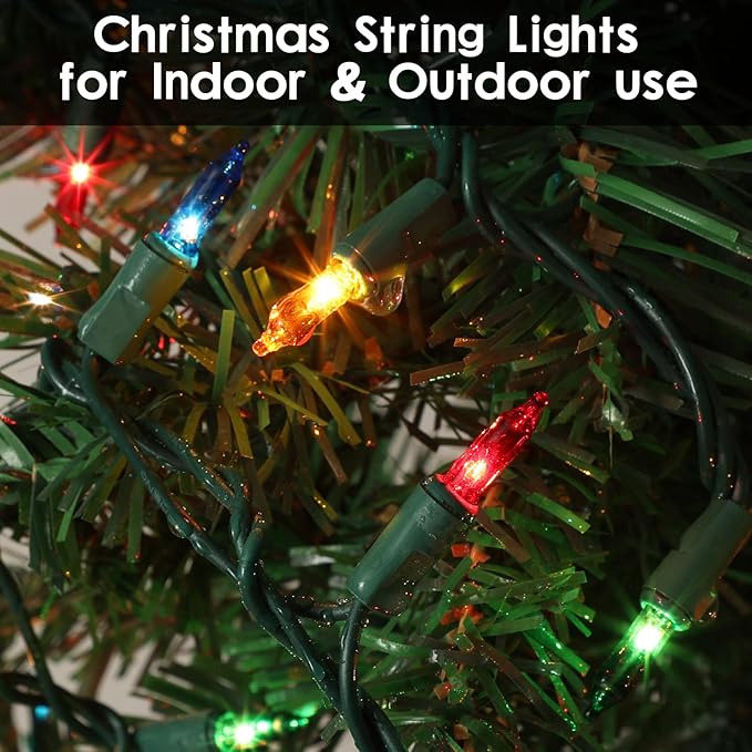 Multicolor Christmas Lights Plug in, 100 Count Multi Colored 21ft Christmas String Lights for Tree, Connectable Traditional Indoor String Lights with Green Wire Xmas Outdoor Decorations