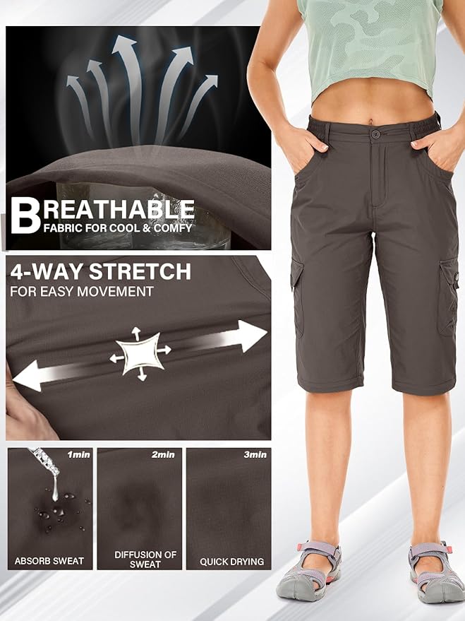 Women's Hiking Pants Convertible Quick Dry Lightweight Zip Off Fishing Travel Safari Pants