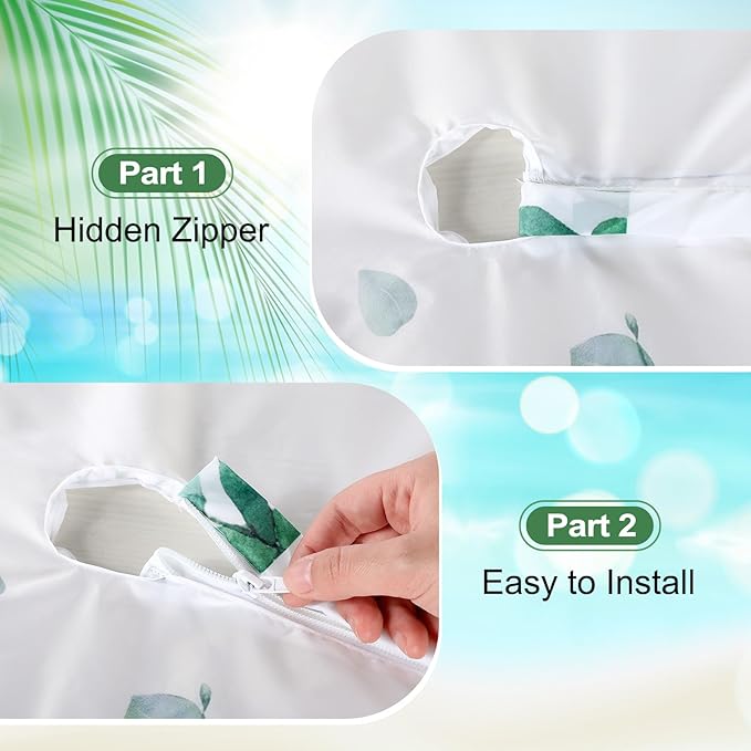 2 Pcs Round Outdoor Tablecloth with Umbrella Hole - Anti-Wrinkle Polyester Tablecloth with Elastic Zipper Table Cover for Summer Patio Camping Party(45''-53'',Leaf and Floral)