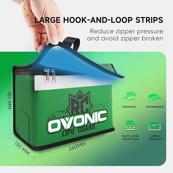 OVONIC Lipo Safe Bag Fireproof Explosionproof Bag, Large Capacity for Lipo Battery Charge & Storage