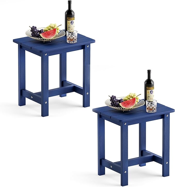 LUE BONA Outdoor Side Table Set of 2, HDPS Small Outdoor Table, Adirondack Side Table, Outside End Table for Patio, Porch, Deck, Pool, Weather Resistant/Easy Maintenance/Indoor or Outdoor Use, Navy