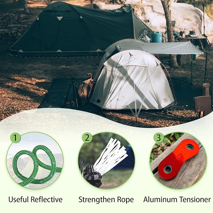 CONBOLA 6 Pack 5 mm Guy Lines Ultralight Tent Cords with Aluminum Adjuster Tensioner Outdoor Camping Guylines Ropes for Tent Tarp, Canopy Shelter, Climbing, Hiking Backpacking Gear