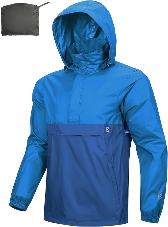 Outdoor Ventures Men's Rain Jacket Waterproof Lightweight Packable Rain Pullover for Hiking Golf Running