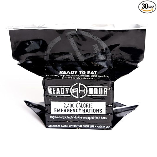 Ready Hour 2,400 Calorie Emergency Ration Bars (30-Pack), 72,000 Total Calories, Ration Emergency Food, High Calorie Meal Replacement and Camping Survival Food