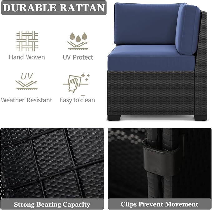 LayinSun 7 Pieces Outdoor Patio Furniture Set with 44" Fire Pit Table Rattan Sectional Sofa Conversation Sets