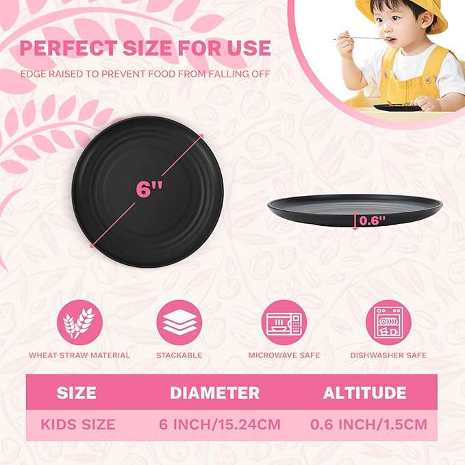 Homienly 5.7 Inch Small Plates, Wheat Straw Mini Plate,Set of 8, Unbreakable Dessert Dishes Plates,Plate Set Ideal for Dessert, Appetizers, Small Serving, Side Dish, Black