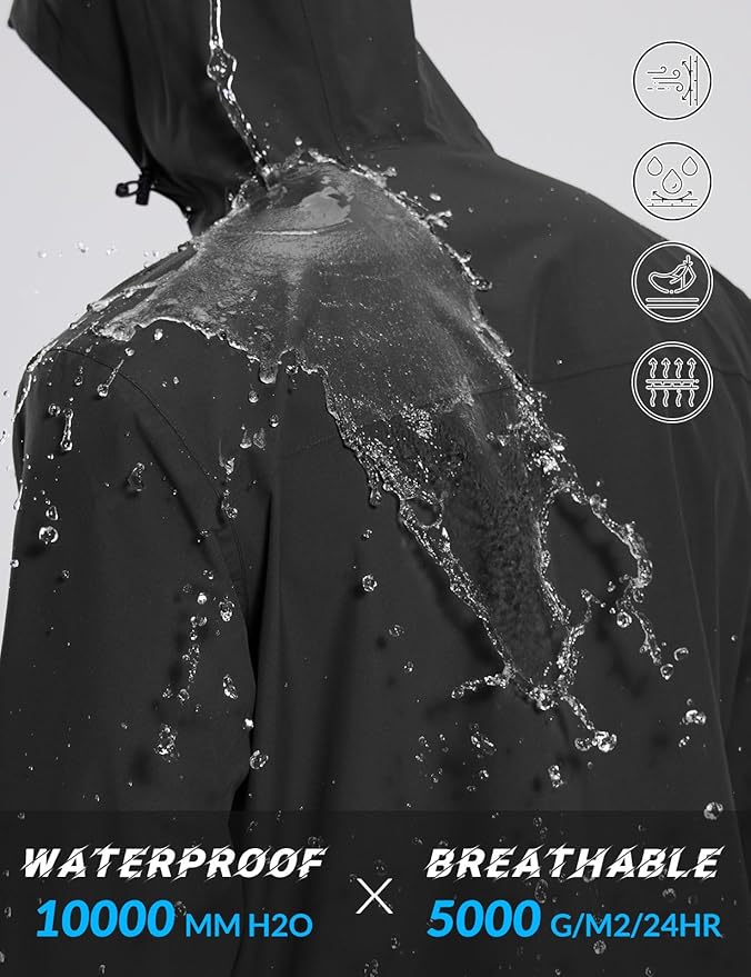 baleaf Men's Rain Jacket Waterproof Breathable Raincoat with Hood for Outdoor Hiking Traveling Cycling Windbreaker