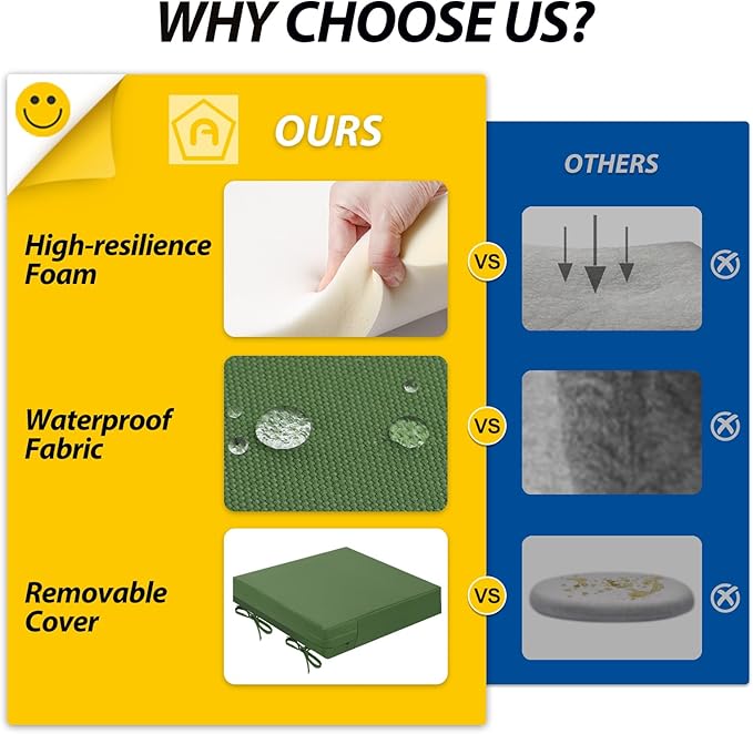 AAAAAcessories Outdoor Seat Cushions for Chairs, Waterproof, Fade-Resistant Patio Furniture Replacement Cushions, 21" x 21" x 4", Set of 2, Dark Moss Green