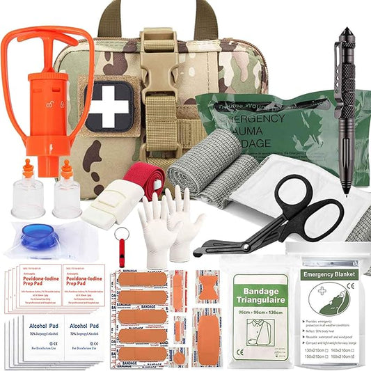 Tactical Ifak Trauma Kit - Emergency First Aid Bleeding Control Kit, Snake Bite & Bee Sting Supplies, Venom Extractor Pump