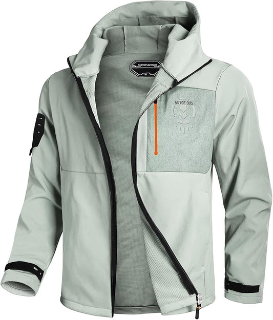 GEMYSE Men's Lightweight Rain Jacket Waterproof Raincoat Hooded Softshell Windbreaker for Outdoor Hiking Travel