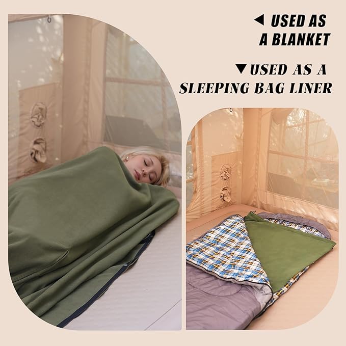 Outdoor Camping Blanket, Poncho Wearable Pocket Blankets, 74.5 in * 63 in, Warm, Comfy, Durable & Portable, Machine Washable, for Stadium, Concerts, Car Travel, Sports, Hiking, Sofa. (Green)