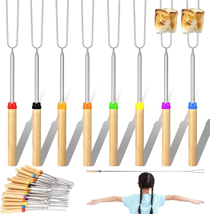 24 Pcs 28 Inch Marshmallow Roasting Sticks Bulk, Smores Skewers for Fire Pit, Hot Dog Camping Skewers Accessories Campfire Marshmellow Extendable Forks BBQ Tools Smores Sticks