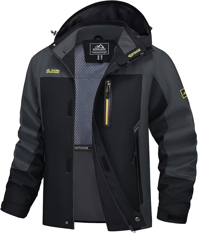 MAGCOMSEN Men's Hooded Windproof Water Resistant Rain Jacket Windbreaker 5 Pockets for Hiking,Fishing,Travel