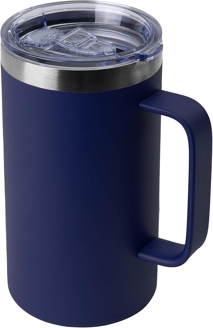 DOMICARE 24oz Mug with Handle and Lid, Stainless Steel Coffee Mug, Reusable Insulated Cup, Travel Mug with Handle, Double Wall Vacuum Coffee Tumbler for Men and Women, Navy, Pack 1