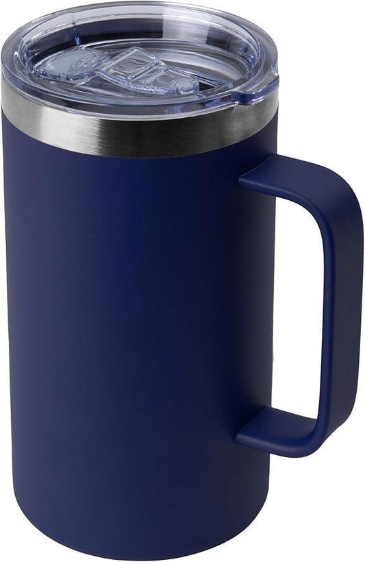 DOMICARE 24oz Mug with Handle and Lid, Stainless Steel Coffee Mug, Reusable Insulated Cup, Travel Mug with Handle, Double Wall Vacuum Coffee Tumbler for Men and Women, Navy, Pack 1