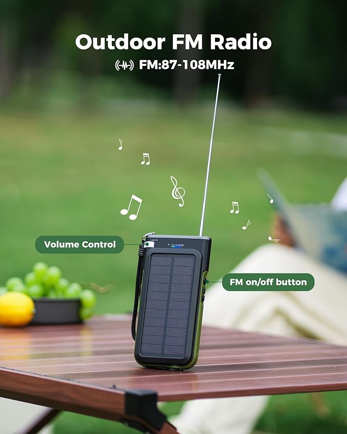 GOODaaa Solar Power Bank, 45800mAh Wireless Portable Charger Built-in Cables,15W Fast Charging Solar Charger, USB C in&Out and USB A Battery Pack for Outdoor with Emergency Radio,Flashlight