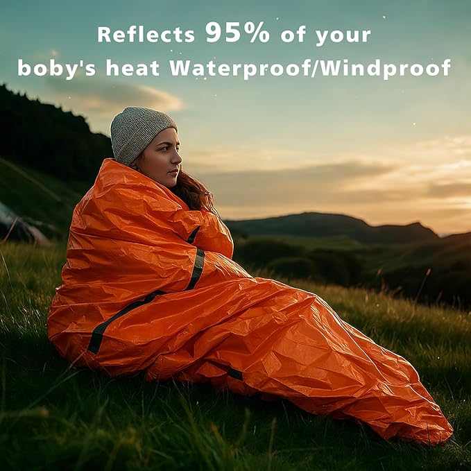 Zmoon Emergency Sleeping Bag Survival Bag, Portable Waterproof Thermal Bivy Sacks,Bivvy Bags,Camping Mylar Sleeping Bag Survival Gear Emergency Blankets Survival Shelter
