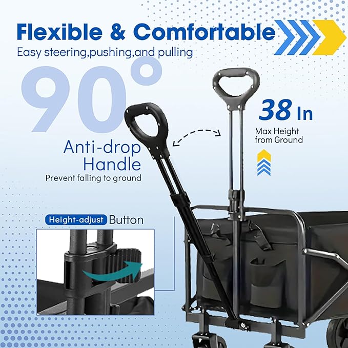 Wagons Carts Foldable, Collapsible Wagon with All-Terrain Wheels 420lbs Weight Capacity Heavy Duty Utility Wagon with Drink Holders for Beach, Garden, Camping, Shopping Groceries, Sports