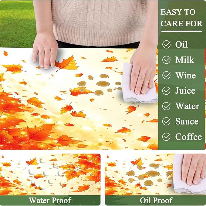 CAPSCEOLL Elastic Picnic Table Cover with Bench Covers 5Ft Waterproof Fitted Picnic Table Cover Cloths for Outdoors Camping Tablecloth with Drawstring Bag, 60X30in, Fall Maple