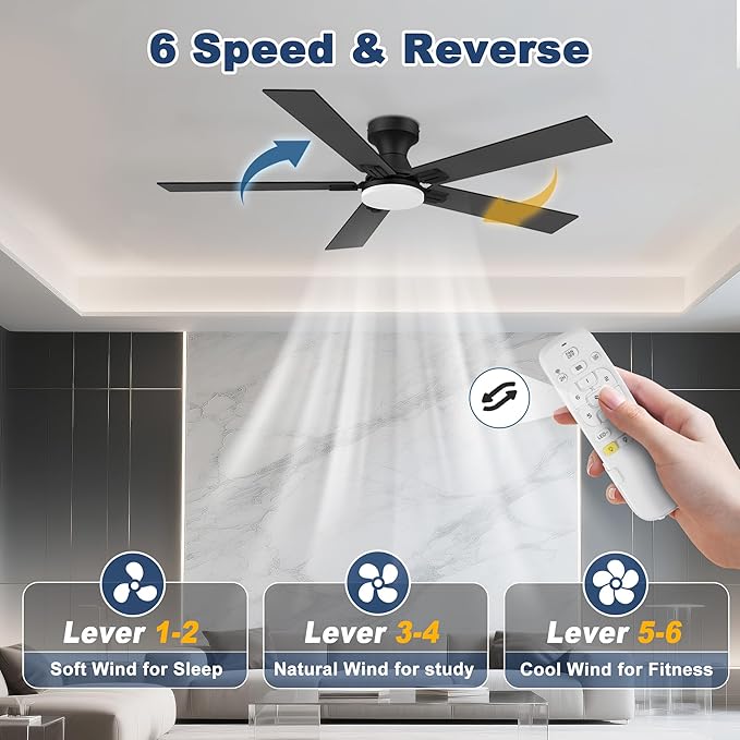 cumilo 52 inch Smart Low Profile Ceiling Fan with Lights Remote,Control via Alexa APP WIFI,Quite DC Motor,Dimmable LED,Flush Mount Outdoor Indoor Ceiling Fans for Bedroom Patio Porch,Black&Walnut