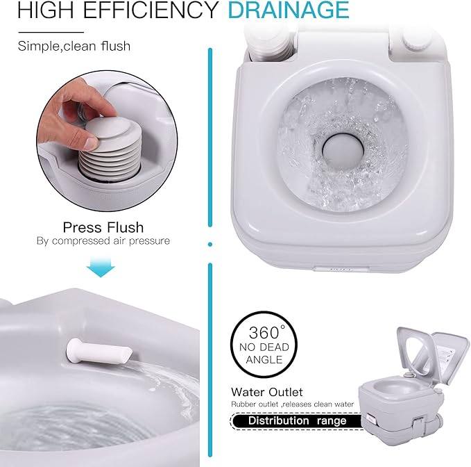 JAXPETY 2.6 Gallon Outdoor Portable Toilet for RV Travel, Camping, Boating & Car, Leak-Proof Cassette Toilet, Grey