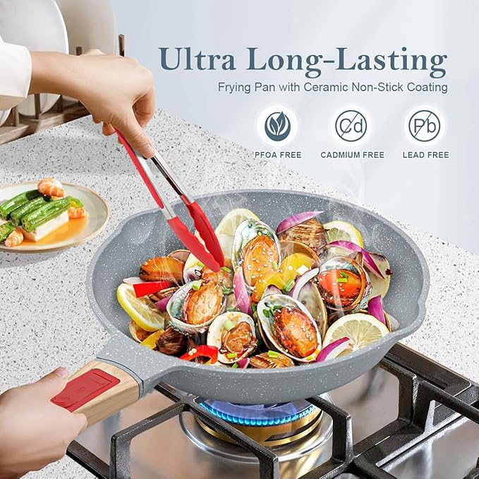 Nonstick Ceramic Deep Frying Pan,10 Inch Healthy Frying Pan Skillet with Removable Handle, Oven Safe, PFAS PFOA & PTFE Free(Blue)