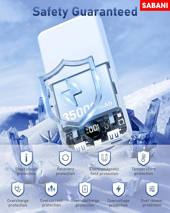 SABANI Portable Charger 35000mAh Power Bank - Portable Battery with 4 Built in Cables, 22.5W Fast Charging Battery Pack Compatible with iPhone 16 15 14 13 Samsung Android Phone etc (1 Pack, White)