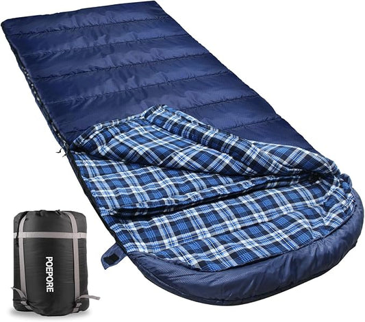 Flannel Sleeping Bag Cotton 0 Degree Cold Weather for Adults XXL Sleeping Bag 4 Season Big and Tall with Compression Sack