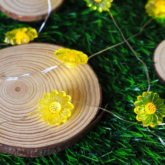 Sunflower String Lights Spring Fairy Lights, 30 LED Copper String Lights with Remote Control & Battery Operated Novelty Decorative Lights for Christmas, Bedroom Plants, Spring Decor (Sunflower)