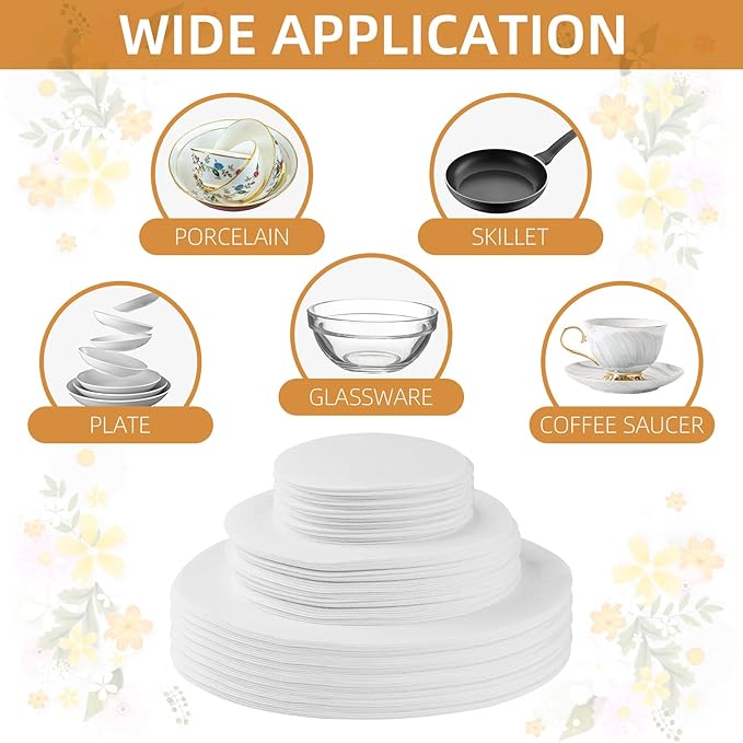 Plate China Storage Dividers, 144 Pieces with 3 Different Sizes Premium Felt Plate Dividers Round China Dish Protectors for Porcelain Cookware Protecting and Stacking, White