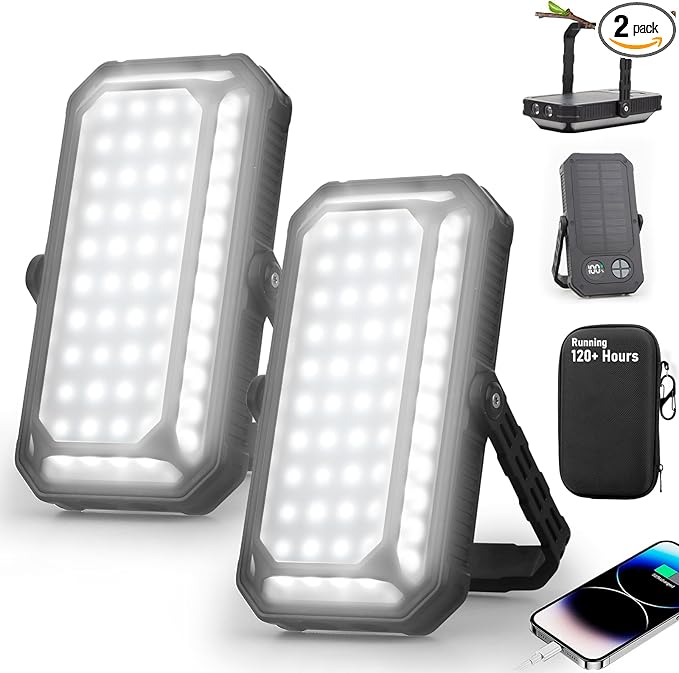 LED Camping Lantern Rechargeable, 10000mAh Portable Camping Lights up to 120+ Hours, 12 Light Modes, Dimmable, LCD Digital Display, Waterproof, Camping Essentials for Power Outages, 2 Packs