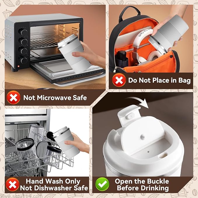 12OZ Travel Coffee Mug Insulated Coffee Cup with Spill Leak Proof Lid, Portable Stainless Steel Tumbler Reusable Hot and Cold Water Mug for Car, Daily, Camping- White