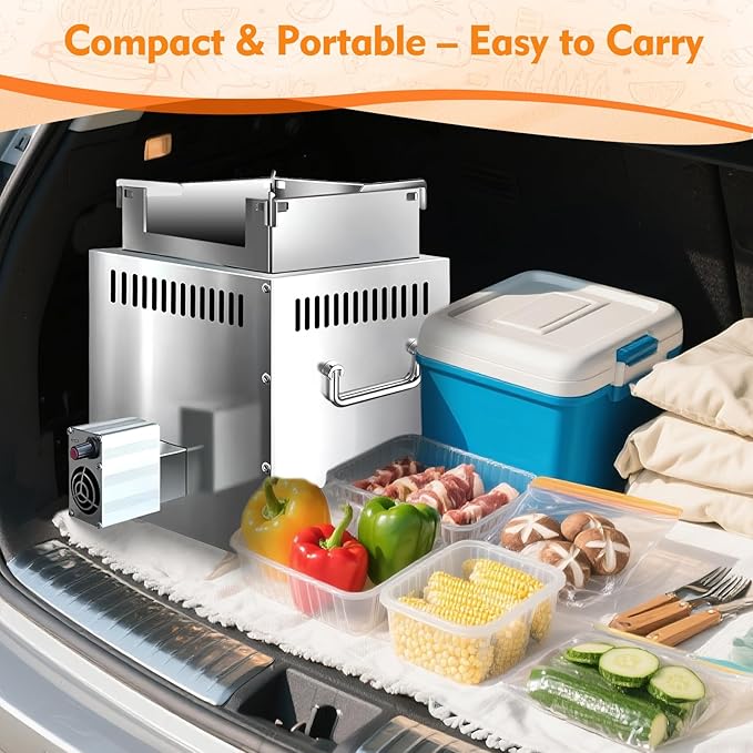 Portable Wood Camping Stove with Turbo Fan – 20-Second Quick Ignition, Adjustable Flame for Outdoor Cooking & BBQ, Burns Wood, Nut Shells, Dry Grass, Leaves & Biomass