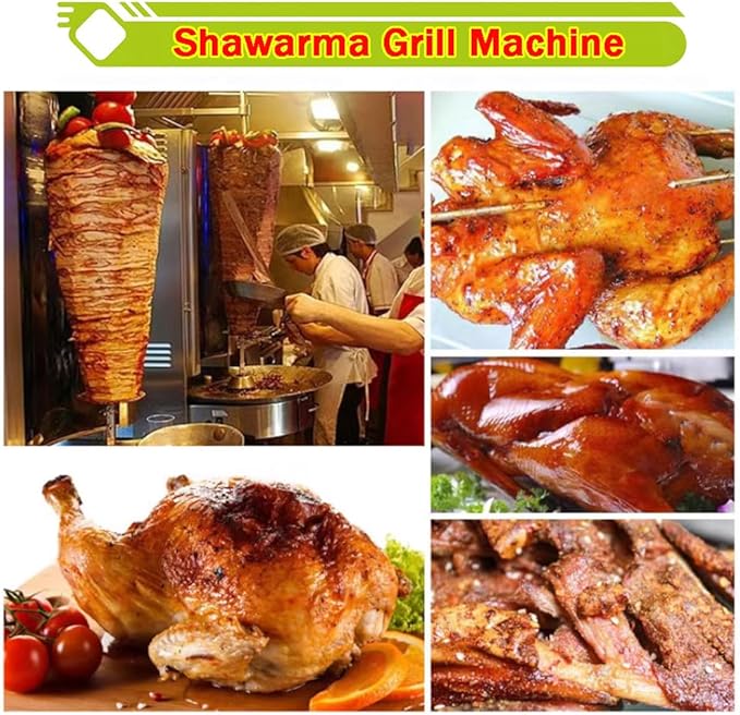 Shawarma Grill Machine LP Gas Gyro Grill Oven Vertical Broiler Rotating Doner Kebab Machine Countertop Rotisserie with 2 Burners for Home Kitchen Adjustable Tempereture