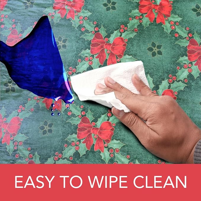 Violet Linen Holly and Ribbons Elastic Round Table Cover, Large