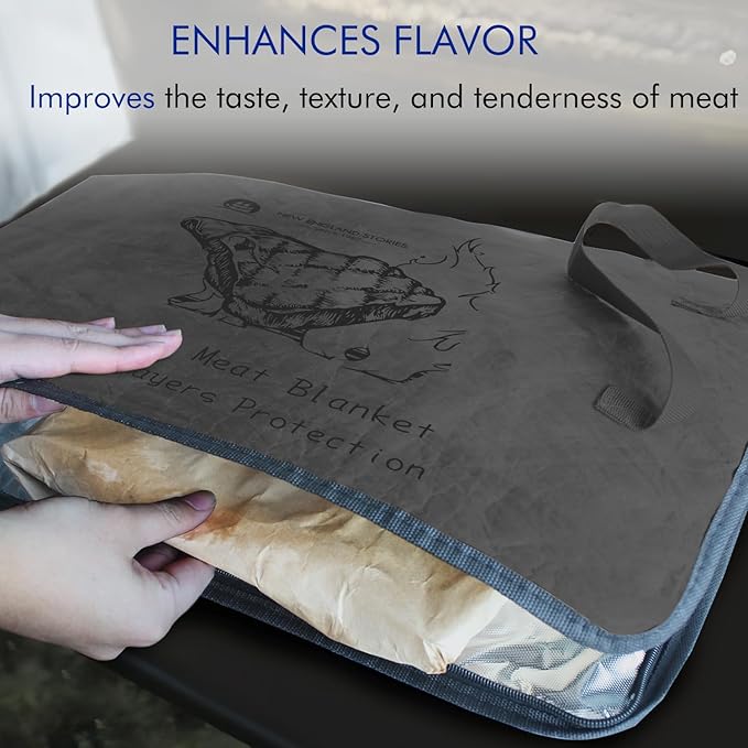 BBQ Blanket for Resting Meat, 5-Layer Insulated Meat Resting Bag for Moisture Retention and Perfect BBQ, Wide Mouth with Handle Design for Briskets, Pork Shoulders, Steaks (Black, 21 Inch)