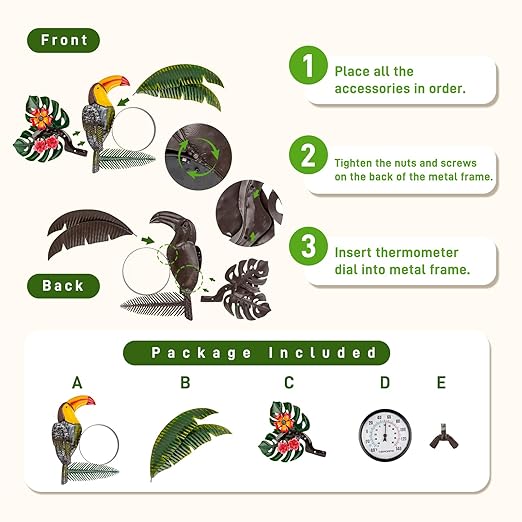 27" Outdoor Thermometer, Large Thermometer Outdoor Waterproof, Toucan Decorative Outdoor Thermometers for Patio, Home, Backyard, Living Room