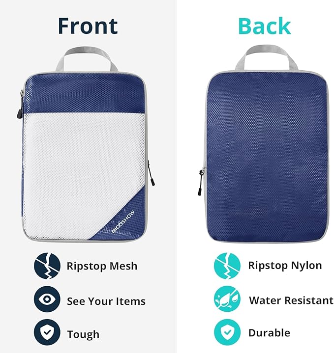 6 Set Compression Packing Cubes for Travel - Compressible, Lightweight, and Space-Saving Packing Cubes, Travel Essentials for Women, Navy