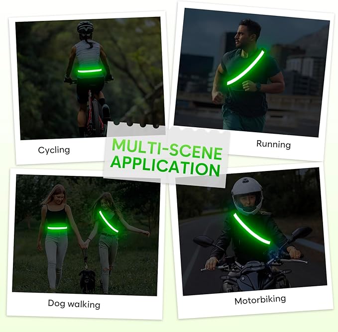 Illumifun LED Running Belt - USB Rechargeable Light Up Sash, High-Visibility Elastic Waistband Light for Running Cycling Hiking Camping Nighttime Activities