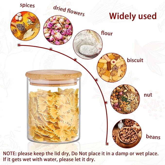 SLifeJars - Glass Jars with Bamboo Lids 16 oz, 12pcs Glass Food Storage Jars with Rewritable Labels, Bamboo Lid Jar for Kitchen Storage, Food Storage Containers with Lids for Herbs