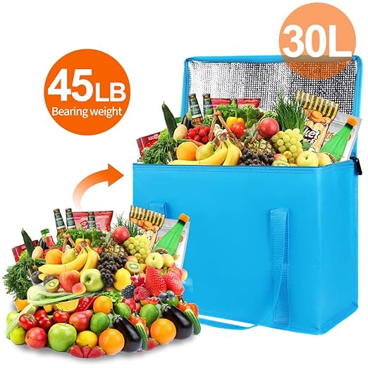 Bodaon 5-Pack Cooler Insulated Food Delivery Bag, Thermal Hot Pizza，X-Large Bags With Top Zippered for Grocery/DoorDash/Catering/Shopping, Large Cold and Frozen Door Dash Accessories, XL Tote, Blue