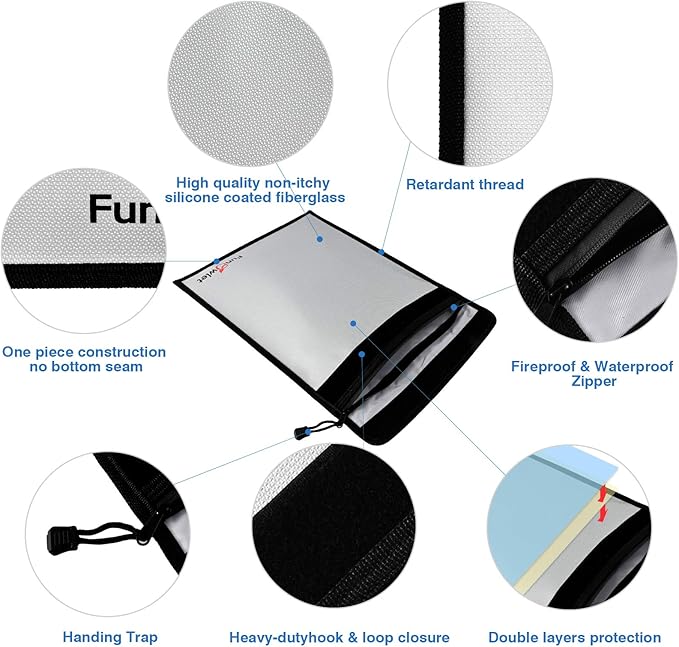 FunOwlet Fireproof Waterproof Document Bag, Fire and Water Resistant Safe Zipper Storage Organizer Pouch for A4/A5 Documents Holder, File, Cash, Jewelry, Passport, Tablet, Laptop, 3 Pack (Gray)