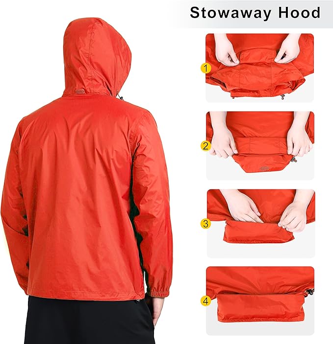 Outdoor Ventures Men's Rain Jacket Waterproof Lightweight Packable Rain Shell Raincoat with Hood for Golf Hiking Travel