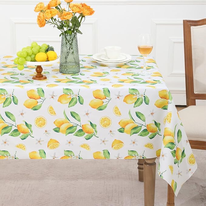 Romanstile Summer Rectangle Plastic Tablecloth, 100% Waterproof Oil-Proof Lemon PVC Table Cloth, Heavy Duty Vinyl Table Cover for Dining, Camping, Picnic, Outdoor - 54 x 54 Inch, Lemon
