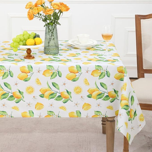 Romanstile Summer Rectangle Plastic Tablecloth, 100% Waterproof Oil-Proof Lemon PVC Table Cloth, Heavy Duty Vinyl Table Cover for Dining, Camping, Picnic, Outdoor - 54 x 108 Inch, Lemon