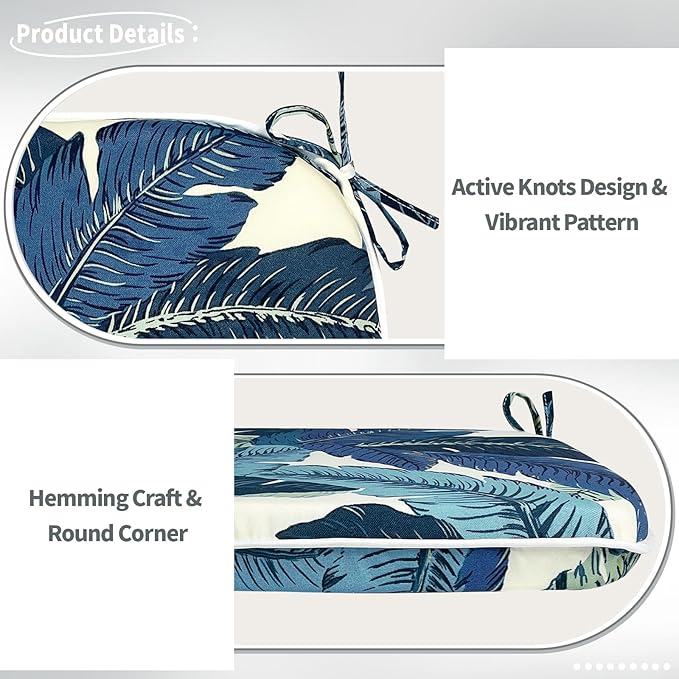 Indoor/Outdoor Chair Cushions 16x17 Inch, Patio Chair Cushions with Ties, All Weather Seat Cushions for Patio Furniture Home Garden Chair Use, Set of 2, Swaying Palms Blue
