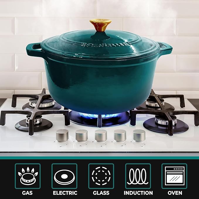 MÜELLERHOME 4.5 QT Enameled Cast Iron Dutch Oven, Heavy-Duty Casserole Dish and Braiser Pan with Lid, Oven-Safe up to 500° F & Across All Cooktops, Housewarming Gifts New Home, Emerald