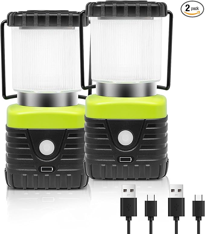 2PCS 6500K White Light LED Camping Lantern Rechargeable 1000LM, 4500mAh Power Bank, Flashlight for Hurricane Emergency, Hiking, IP44 Waterproof Lantern(Black)
