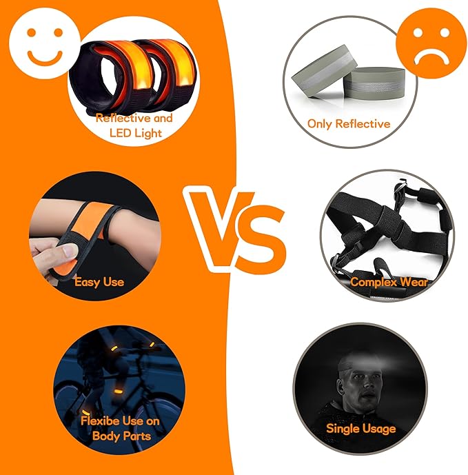 6 PCS LED Reflective Gear, LED Wristbands, LED Light Up Wristbands for Walking, Running, Jogging, Concerts, Sports, Camping, Sporting Events, Party, Rave Accessories