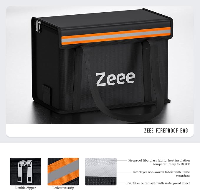 Zeee Lipo Battery Bag Fireproof Explosionproof Safe Bag Extra Large Capacity Lipo Battery Storage Guard Safe Pouch for Charge & Storage(14.17 * 7.87 * 9.84in) - Large Size